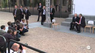 Juncker Schauble chat during Wroclaw Ecofin raw video [upl. by Ehman]