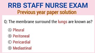 RRB Staff Nurse previous year paper with solution  RRB Staff nurse officer old paper [upl. by Kirbie]