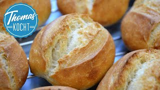 Die besten Brötchen backen ganz einfach  ohne kneten  no knead  Thomas kocht [upl. by Elleval410]