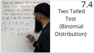 Edexcel AS Level Maths 74 TwoTailed Test Hypothesis Testing [upl. by Harl]