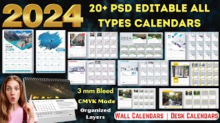 2024 Editable PSD 20 Calendars Designs  Wall Calendar amp Desk Calendars  Ready to Print [upl. by Adnauqal]