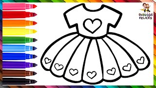 Dibuja y Colorea Un Bonito Vestido Con Corazónes 👗❤️🧡💛💚💙💜🌈 Dibujos Para Niños [upl. by Zahavi]