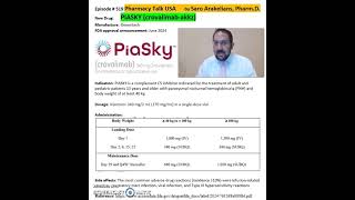 PIASKY crovalimabakkz paroxysmal nocturnal hemoglobinuria PNH [upl. by Beilul]