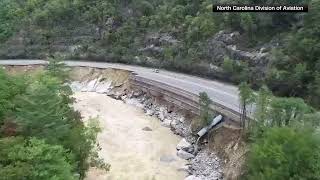 I40 shoulder washed away in North Carolina in the aftermath of Tropical Storm Helene [upl. by Corvese]