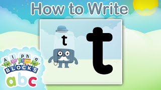 officialalphablocks  Learn How to Write the Letter T  Straight Line  How to Write App [upl. by Laekcim841]