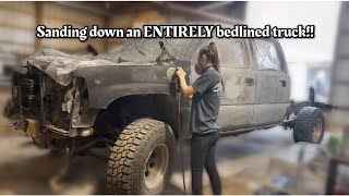 Sanding down an ENTIRELY bedlined truck [upl. by Antone]