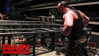 Braun Strowman pulls part of the Raw set down on top of Kane and Brock Lesnar Raw Jan 8 2018 [upl. by Daisey84]