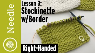 How to Knit  Stockinette with Garter Border  Lesson 3 [upl. by Anahsat]