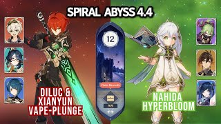 Ver44 Spiral Abyss Floor 12 Diluc C4  Xianyun C1 VapePlunge amp Nahida Hyperbloom【Genshin Impact】 [upl. by Godding5]