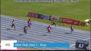 Bouwahjgie Nkrumie Kingston College won class one 100m heat bouncing 1069 [upl. by Anek]