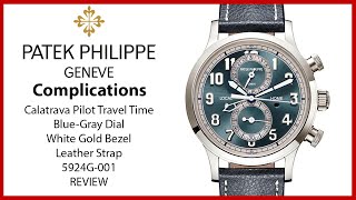 ▶ Patek Philippe Complications Calatrava Travel Time White Gold BlueGray Dial 5924G001  REVIEW [upl. by Enilesoj621]