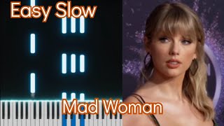 Mad Woman  Taylor Swift  EASY SLOW Piano Tutorial [upl. by Atat]