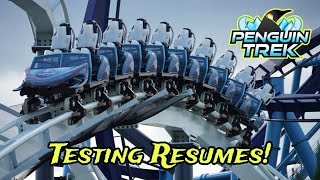 SeaWorld Orlando Penguin Trek Roller Coaster Construction Update 52824 TESTING RESUMES [upl. by Ordnas532]