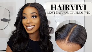 GLUELESS HD LACE WIG INSTALL  BEST NATURAL WIG FOR BEGINNERS  HAIRVIVI 2022 [upl. by Linnell]