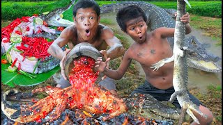 Primitive technology  Cooking crocodiles eating [upl. by Rokach962]