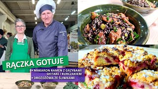 Rączka gotuje pikantny makaron ramen z grzybami shitake i drożdżówa ze śliwkami [upl. by Banebrudge254]