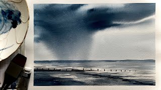 1 COLOR Paint A WATERCOLOR STORMY SKY Seascape Loose Watercolour Landscape PAINTING Tutorial DEMO [upl. by Ednutey]