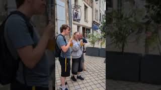 Rupanuga Bhakti Prabhu Chants Hare Krishna in Amboise and People Try the Mantra [upl. by Roseanna]