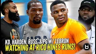 Kevin Durant Russell Westbrook James Harden amp PG w LeBron Watching at Rico Hines Private Runs [upl. by Bonn]