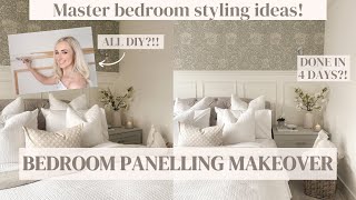 BEDROOM MAKEOVER  Panelling  Wallpaper  Bedroom styling ideas  Master bedroom  Project DIY [upl. by Waters]