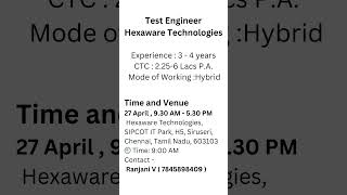 Tomorrows Test Engineer walkin in Hexaware Technologies [upl. by Bone]