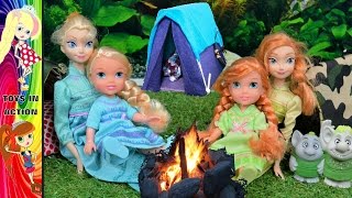 Anna and Elsa Toddlers Camping Campfire Stories  Elsya amp Annya  Trolls Toys and Dolls Family [upl. by Attenhoj]