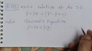 Write solution of the differential equation ypxp2p2 [upl. by Tanya]