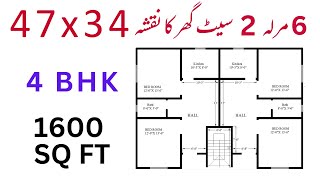 47X34 2 SET HOUSE PLAN  6 MARLA HOUSE PLAN 1600 SQ FEET GHAR KA NAKSHA  LAYOUTPLAN [upl. by Suitangi]