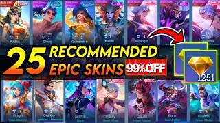 25 RECOMMENDED EPIC SKIN TO BUY WITH 1 💎  PROMO DIAMOND 2024  MLBB [upl. by Labannah369]