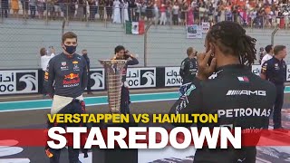 How Hamilton COMPLETELY IGNORED Verstappen during final stare down of Abu Dhabi 2021 [upl. by Rivera614]