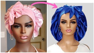 How to Sew Easy Satin Headwrap withwithout Elastic BonnetTurban DIY [upl. by Ettennil741]