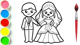 Beautiful bride and groom drawing and painting for kids wedding drawing [upl. by Jacinthe]