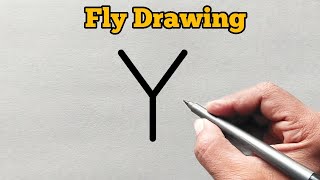 How to draw fly from letter Y  Easy Fly Drawing for beginners  letter drawing [upl. by Ginni944]