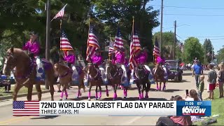 ‘World’s Largest Flag Day Parade’ held for 72nd year in Three Oaks [upl. by Akeemahs]