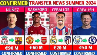 LATEST CONFIRMED TRANSFERS AND RUMOURS SUMMER 2024😳🔥ftRashfordNunezGrealishPartey [upl. by Naiva]