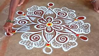 32 Dots RangoliSpecial RangoliFlower 🌻🌹 Simple Beautiful ❤️ Dhana Creative Rangoli [upl. by Durnan]