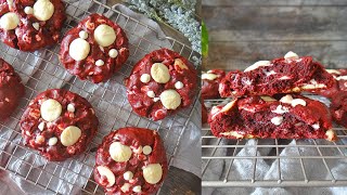 EASY RED VELVET CHOCOLATE CHIP COOKIES Soft amp Chewy Bakery Style Cookies [upl. by Seldun]