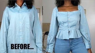 DIY Square Neck Peplum Top  Mens Shirt Refashion [upl. by Narok139]