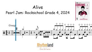 Drum score how to play Alive  Rockschool Grade 4 drums 2024 [upl. by Nepil]