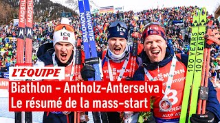 Biathlon 202324  Christiansen triomphe sur la massstart Fillon Maillet quatrième [upl. by Ayyn]