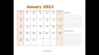 January 2023 printable calendar with holidays Printable calendar [upl. by Itsirhc]