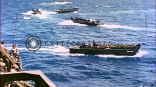 US Marines head towards Eniwetok Atoll in landing crafts during World War II HD Stock Footage [upl. by Lindberg]