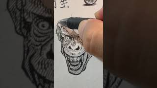 Chimpanzee Art Study NeverGiveUp indiaink ink Chimpanzee gorilla drawing pilot art [upl. by Edualc]