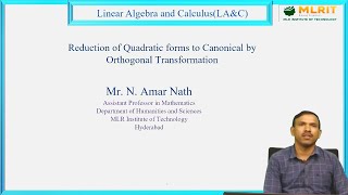 LEC12LAampCReduction of Quadratic Forms to Canonical by Orthogonal Transformation by Mr NAmarnath [upl. by Chaffin158]